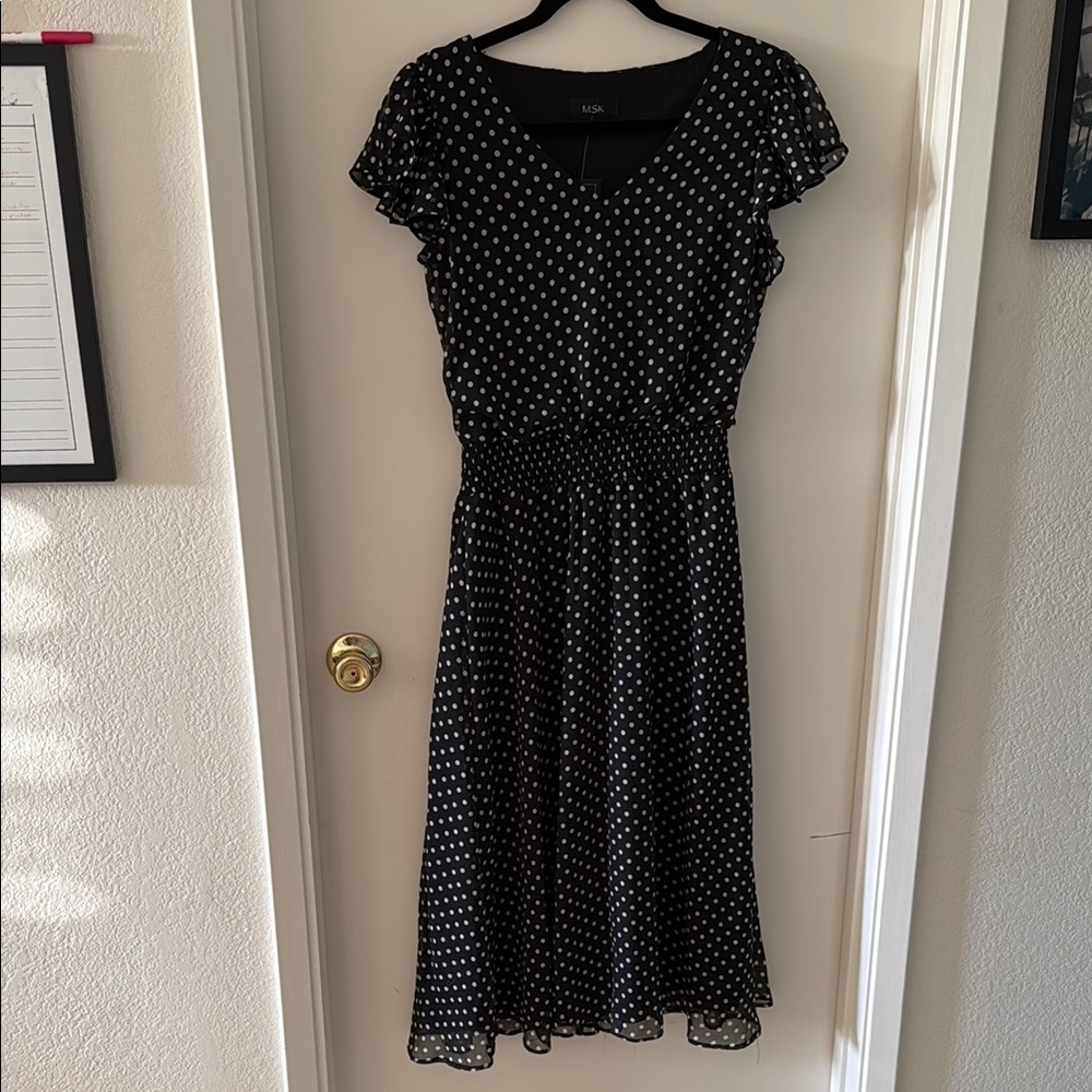 MSK Black and White Tie Front A-Line Midi Dress